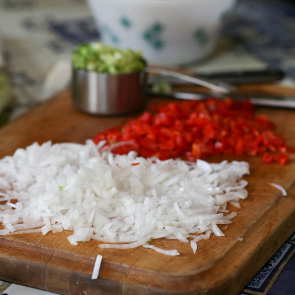 Chopped Vegetables for Chicken Empanadas